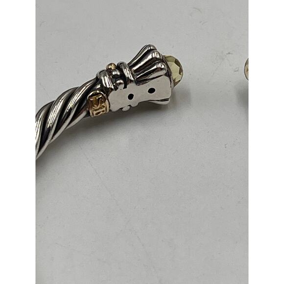 Samuel Benham SB Sterling Silver 14k Gold Citrine Hinged Cable Cuff Bracelet - Picture 6 of 9